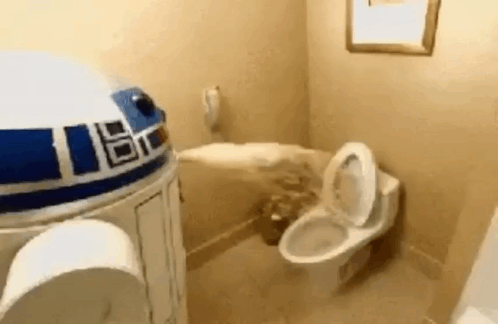 Toilet in Bathroom with R2D2 Costume