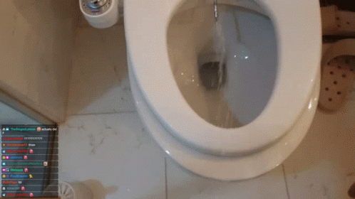 Toilet On Tiled Floor Next To Twitch Sign GIF
