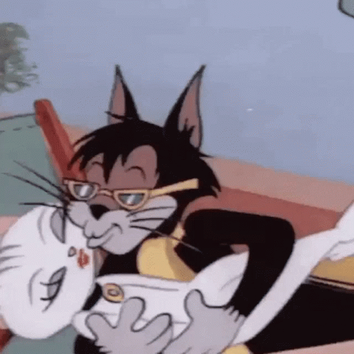 Tom And Jerry Are Kissing Each Other In A Cartoon . GIF