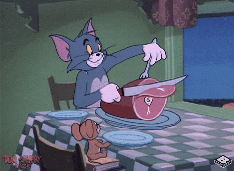 Tom And Jerry Eating Dinner Slicing Ham GIF