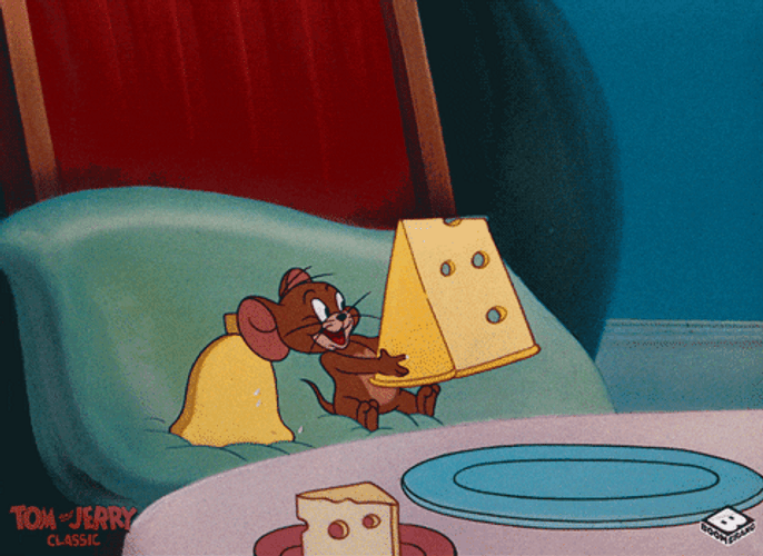 Tom And Jerry Funny Eating Triangle Cheese GIF 