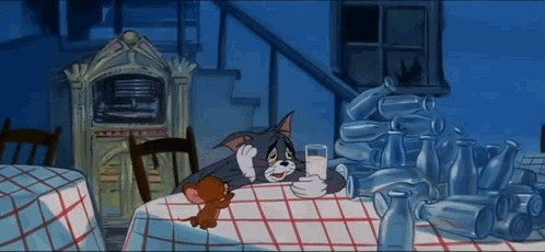 Tom and Jerry Glass of Milk and Bottles