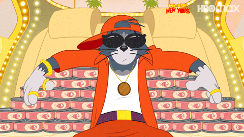 Tom Cat Leaning On Many Canned Food GIF