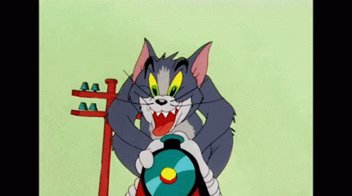 Tom Cat Riding Toy Train GIF