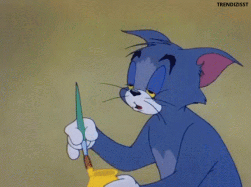Tom From Tom And Jerry Is Holding A Brush In His Nose GIF