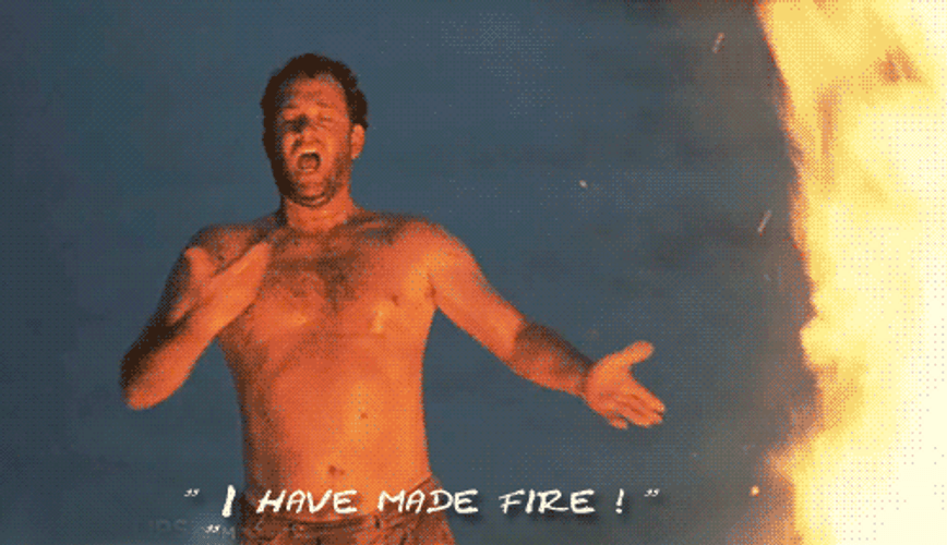 Tom Hanks Happy To Make Fire For The First Time GIF