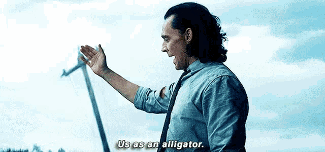 Tom Hiddleston Pointing Alligator Loki Fight Plan GIF