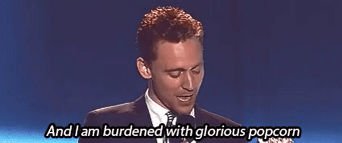 Tom Hiddleston Showing Popcorn Trophy Meme GIF