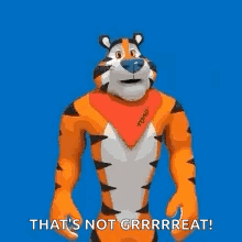 Tony The Tiger Is Standing With His Arms Outstretched And Saying `` That 'S Not Grrrreat ! '' GIF