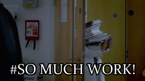 Too Much Work Lady Carrying Stack Of Books GIF
