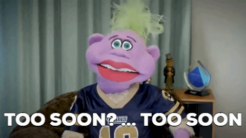 Too Soon Purple Puppet GIF