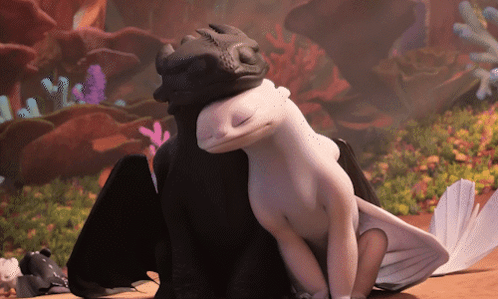 Toothless And Light Fury Are Hugging Each Other In A Scene From How To Train Your Dragon GIF