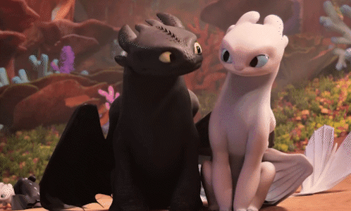 Toothless And Light Fury From How To Train Your Dragon Are Looking At Each Other GIF