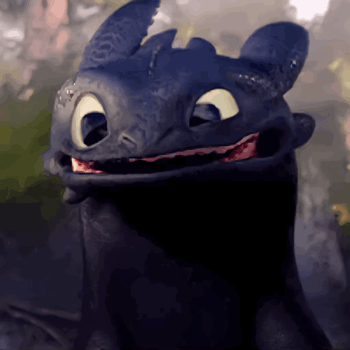 Toothless From How To Train Your Dragon Is Smiling With His Mouth Wide Open GIF