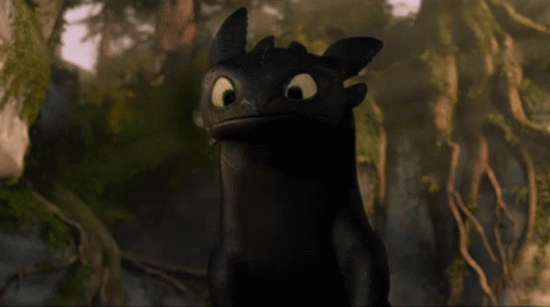 Toothless From How To Train Your Dragon Is Standing In The Woods And Looking At The Camera . GIF