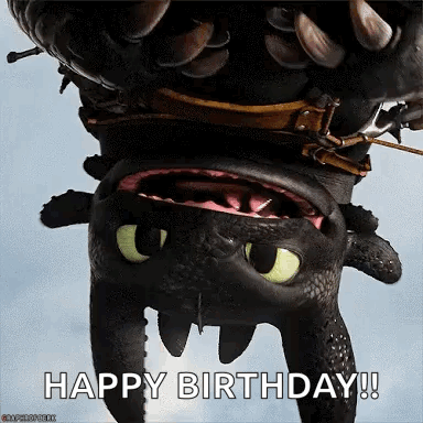 Toothless Hanging Upside Down Saying Happy Birthday