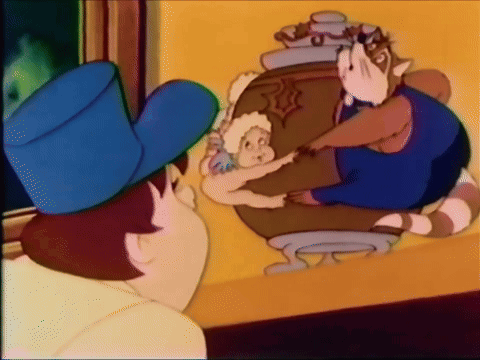 Top Hat Man Watching Cat and Raccoon Cartoon