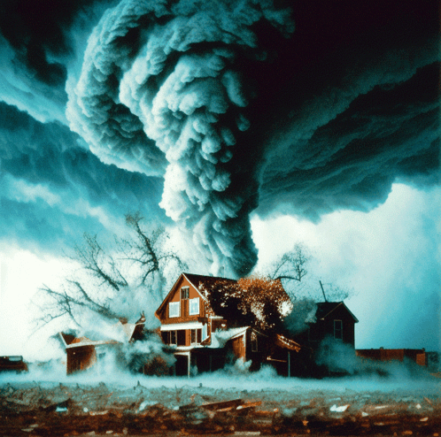 Tornado Approaching House with Smoke