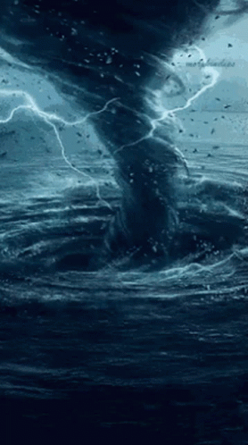 Tornado Coming Out of Ocean with Lightning