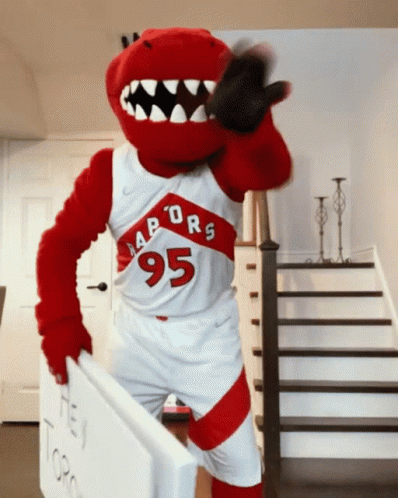 Toronto Raptors Mascot Holding Hey Toronto Sign GIF