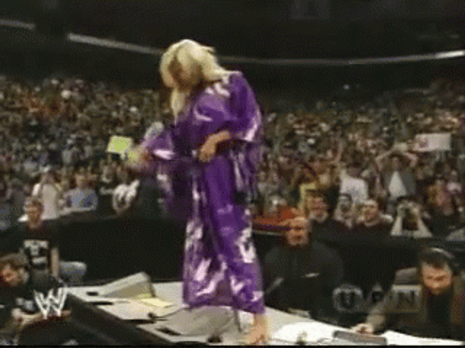 Torrie Wilson Undressing On Top Of Judges Table GIF