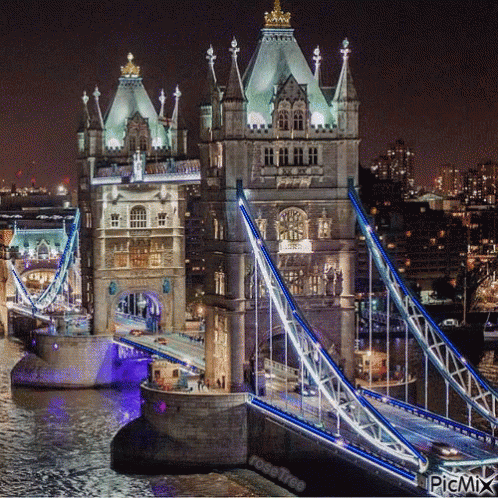 Tower Bridge Lit Up At Night GIF