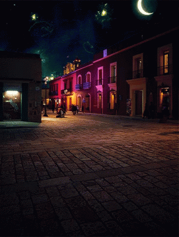 Town Street With Starry Night Sky GIF