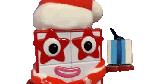 Toy Cube With Santa Hat and Gift