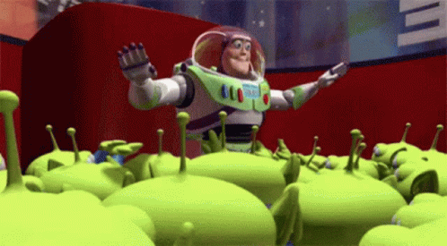 Toy Story Buzz Flocked By Aliens GIF