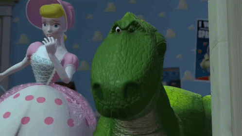 Toy Story Scene Green Dinosaur and Pink White Doll
