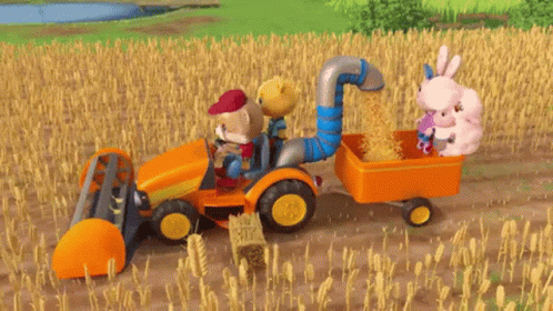 Toy Tractor Pulling Trailer of Hay and Stuffed Animals