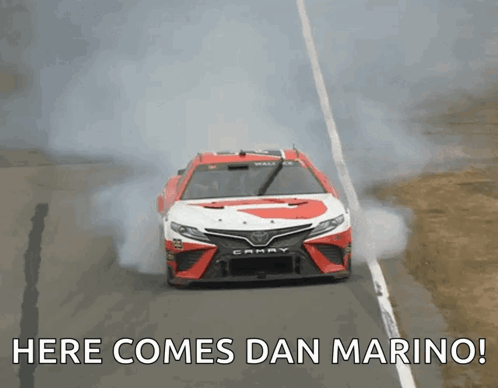 Toyota Camry Driving Down Race Track Saying Here Comes Dan Marino GIF