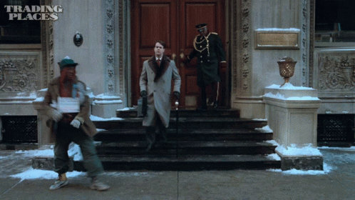 Trading Places Dan And Murphy Surprised Bump GIF