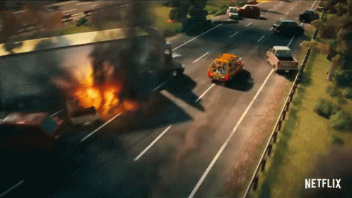 Trailer Truck Car Explosion GIF