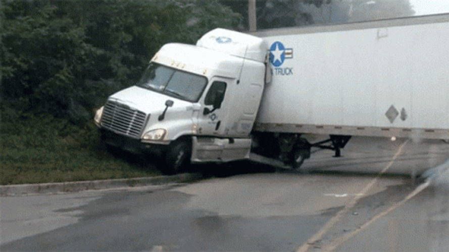 Trailer Truck U Turn Fail GIF
