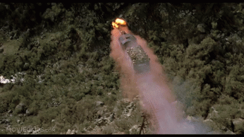 Train Crash On Cliff While Burning GIF