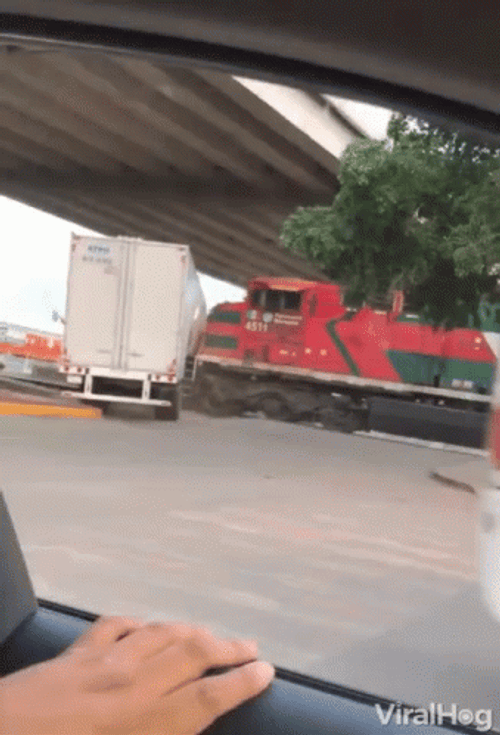 Train Crash Bumped To A 10 Wheeler Truck GIF