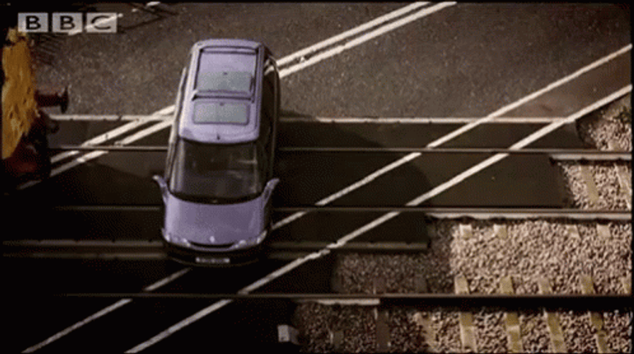 Train Crash Into A Car While Parking GIF