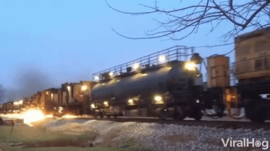 Train Crash Slowly Running While Burning GIF
