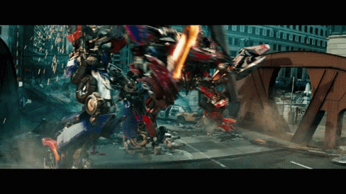 Transformer Fighting Another Transformer in City