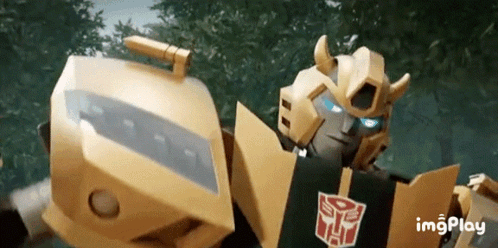 Transformer Robot With Blue Eyes Holding Shield
