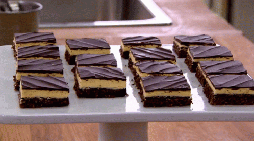 Tray Of Chocolate And Peanut Butter Slices GIF