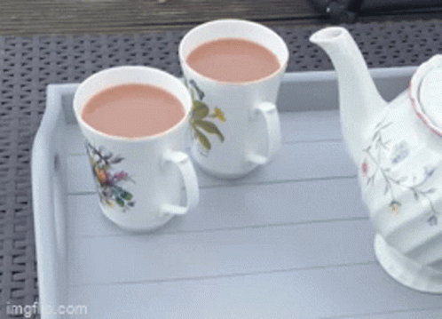 Tray With Two Cups of Tea and Teapot