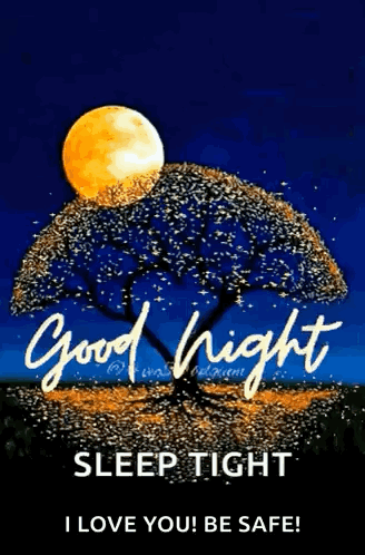 Tree And Full Moon Good Night Card GIF