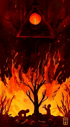 Tree On Fire With Pyramid GIF