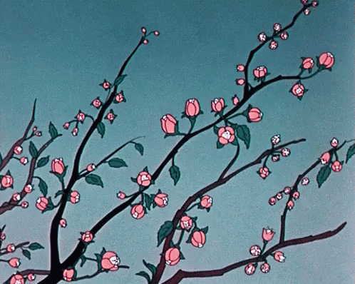 Tree With Pink Flowers And Green Leaves GIF