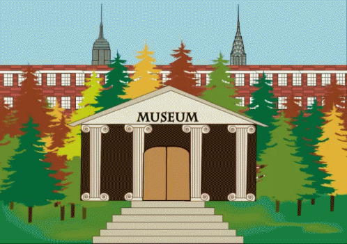 Trees Swaying Behind Museum GIF