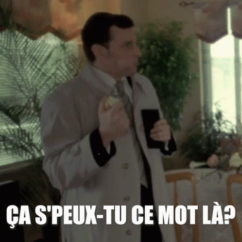 Trench Coat Man Holding Apple Says Ca S'peux-Tu Ce Mot La GIF