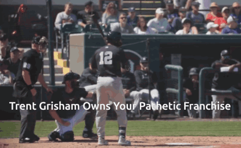 Trent Grisham Owns Your Pathetic Franchise Is Displayed On A Baseball Field GIF
