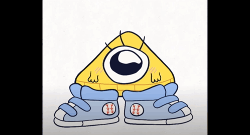 Triangle With Big Eye And Baseball Shoes GIF